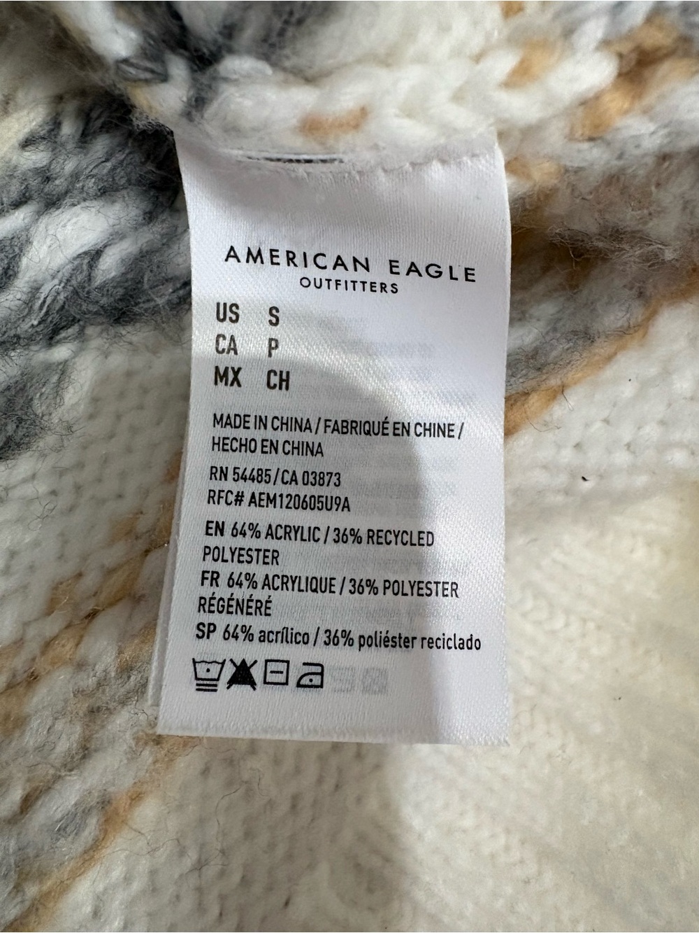 American Eagle Fair Isle Knit Sweater Cream Gray Neutral Boho Cozy Shabby Chic S - Picture 5 of 8